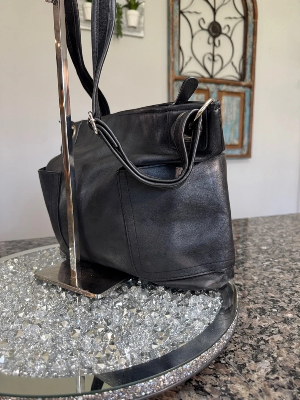 Rossetti Black faux Leather Shoulder Bag - Classic Everyday Tote